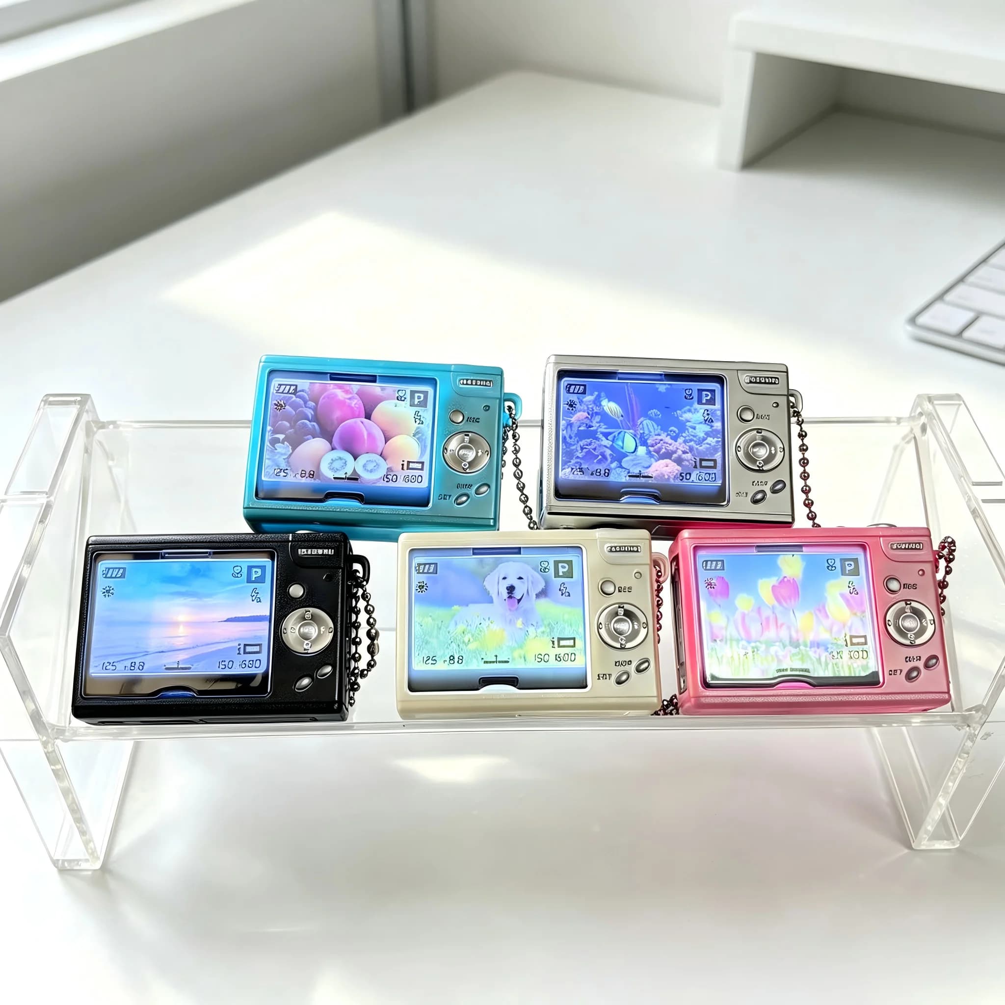 Toys Spirits Capsule Toys Kawaii Screen Lights Up! Digital Camera Photo Frame Mascot Ball Chain Pendant Gachapon Gifts Figures