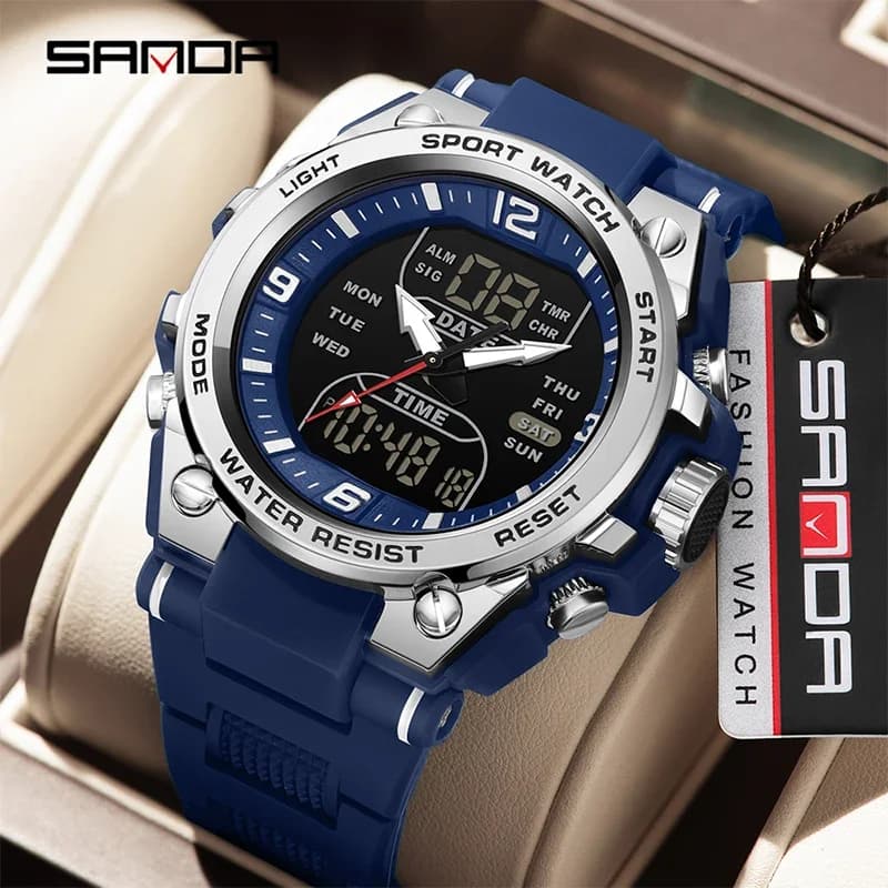 SANDA new men fashion multifunctional watch outdoor sports waterproof wristwatch digital digital light LED watches