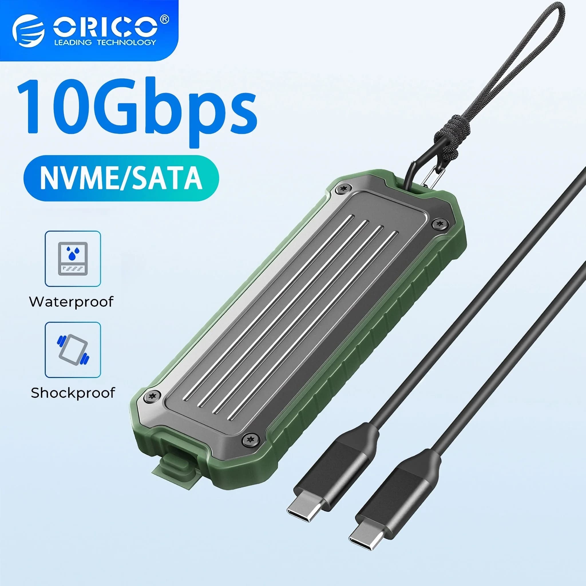 ORICO Travel M.2 NVMe SATA Custodia esterna impermeabile SSD Custodia portatile per disco rigido M2 da 10 Gbps per PC portatile