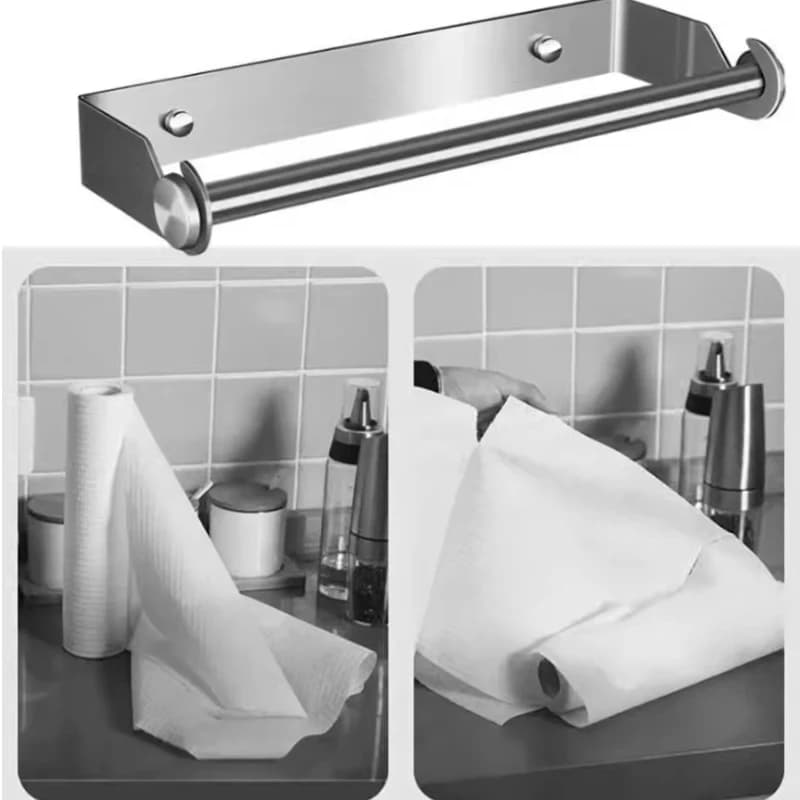 Portarotoli da cucina a parete in acciaio inossidabile 304, dispenser per pellicola trasparente, porta tovaglioli, organizer per cucina e bagno
