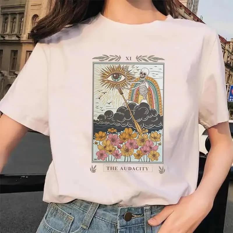 Tarocchi carta fiore divertente tempo stampa grafica T Shirt moda Casual girocollo manica corta Plus Size T Shirt donna