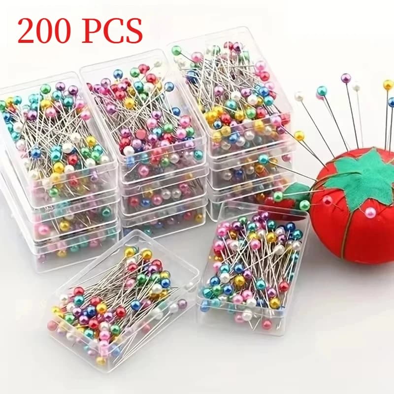 200/100Pcs Fashion Sewing Needles Colored Glass/Ceramics Head Bead Pin Stitch Knitting Needles Sewing Fixed DIY Safety Pin