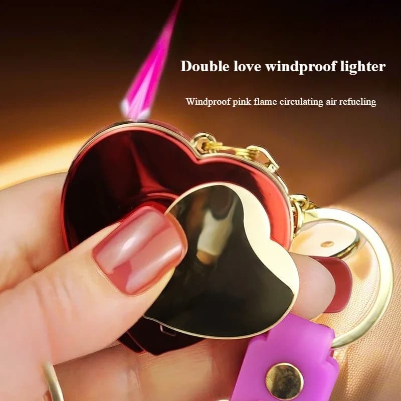 Accendino gonfiabile antivento 520 con ciondolo amore Accendino portatile in metallo Jet Pink Flame Nuovi regali per fumatori per uomini e donne