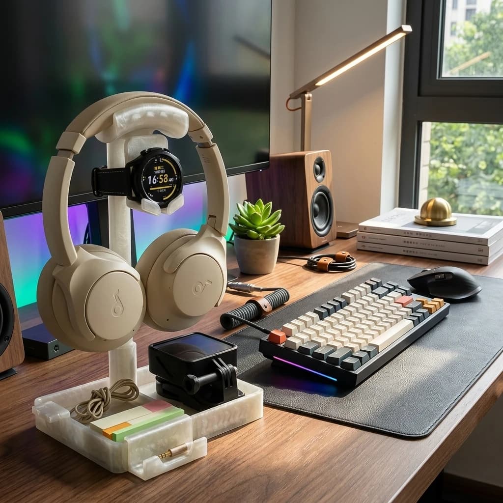 3D Printed Desktop Gaming Headset Holder Multifunctional Headphone Display Stand Desk Accessories Storage Organizer