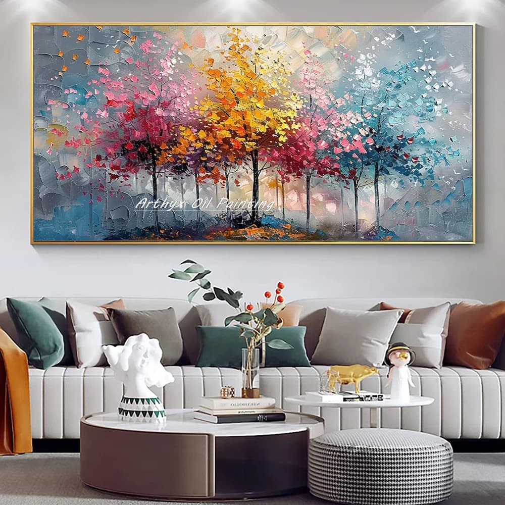 Arthyx,Large Handpainted Palette Knife Tree Oil Painting on Canvas,Modern Abstract Landscape Art Poster,Wall Pictures,Home De