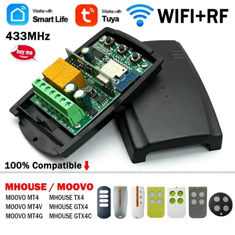 Nuovo modulo interruttore intelligente Tuya 2CH ricevitore WIFI per MHOUSE GTX4 TX3 TX4 GTX4C MOOVO MT4 MT4V MT4G 433,92 MHz telecomando per cancello