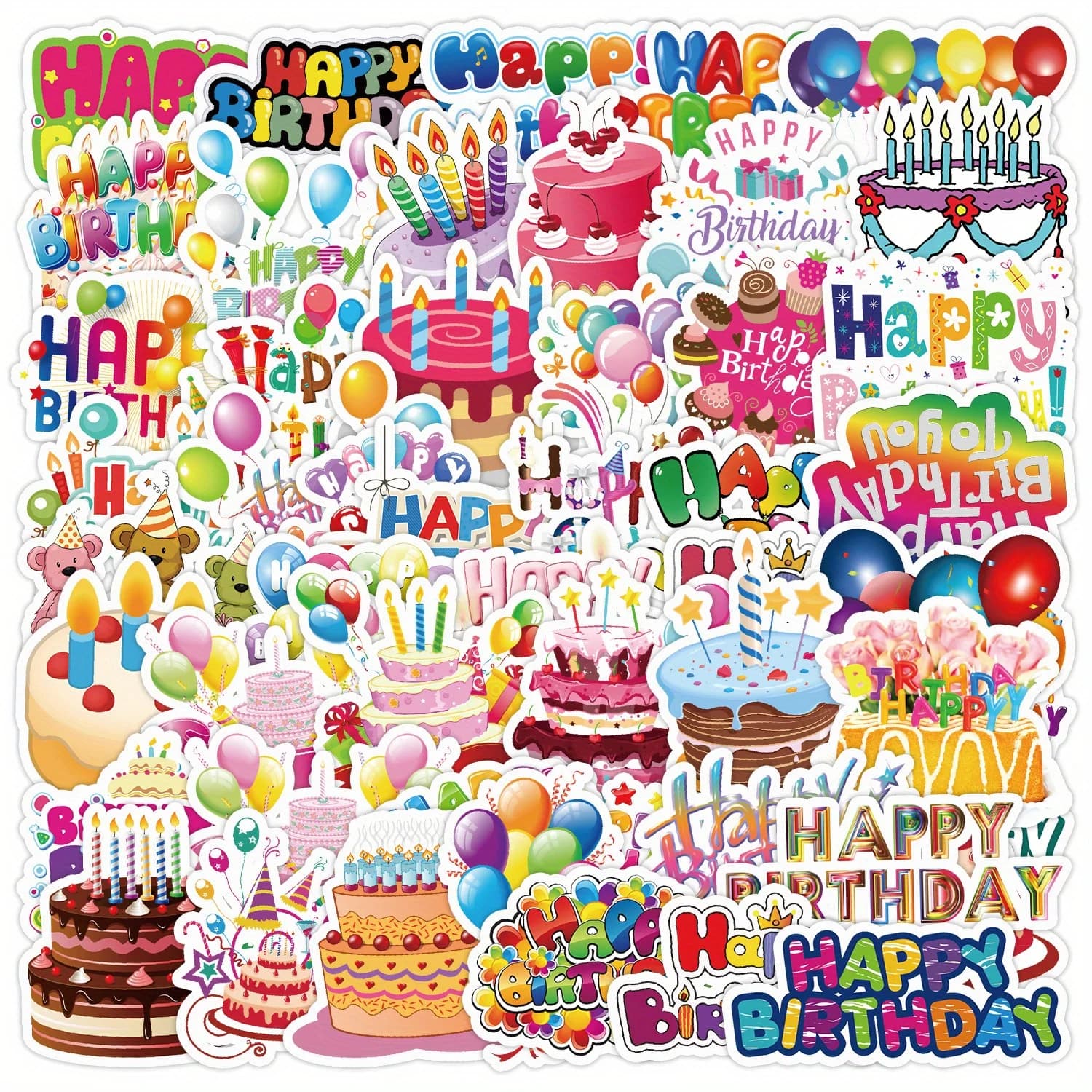 50 Pezzi Adesivi Decorativi per Torte di Compleanno, Sticker Graffiti per Valigie, Attrezzatura Ciclistica, Skateboard, Caschi, Autoadesivi