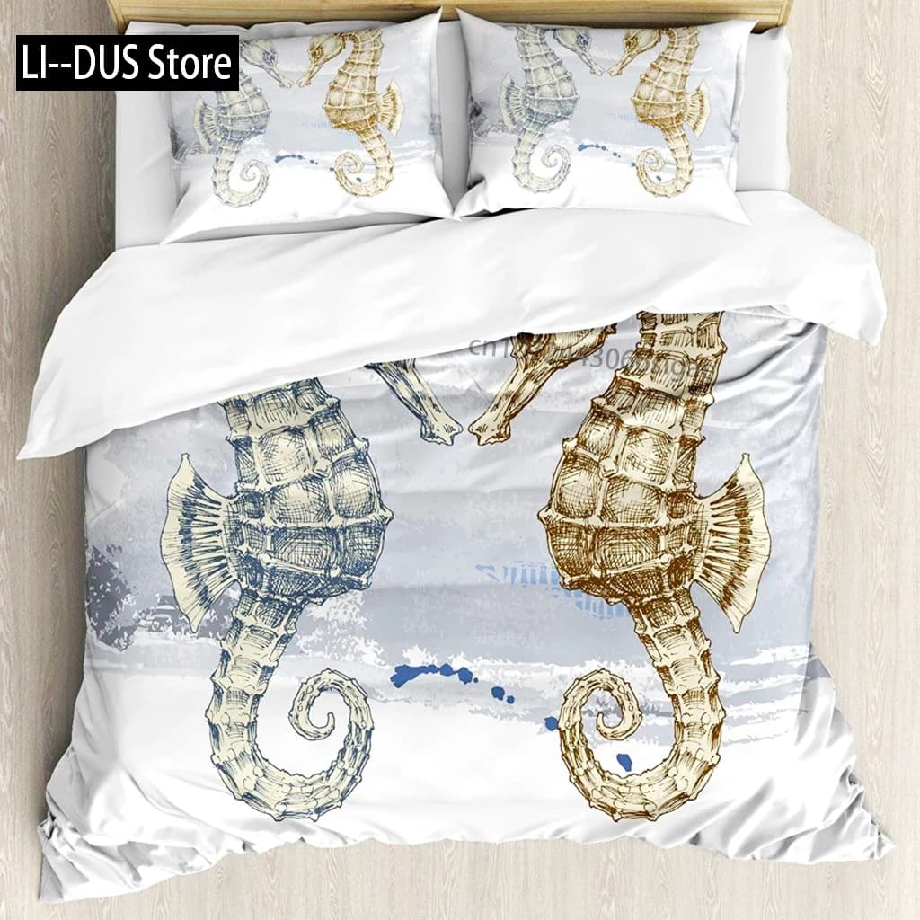 Set of bed linen seahorse Copripiumino with ocean animals Submarine World Orange Coral Coral Sea Life Seafood Soft bedroom furniture for children
