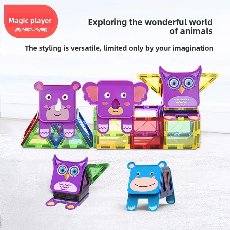 Piastrelle per Finestre con Motivi Animali MAGPLAYER | Assemblaggio Trasparente 3D | Giocattolo Magnetico per lo Sviluppo Cerebrale e l'Educazione Precoce dei Bambini