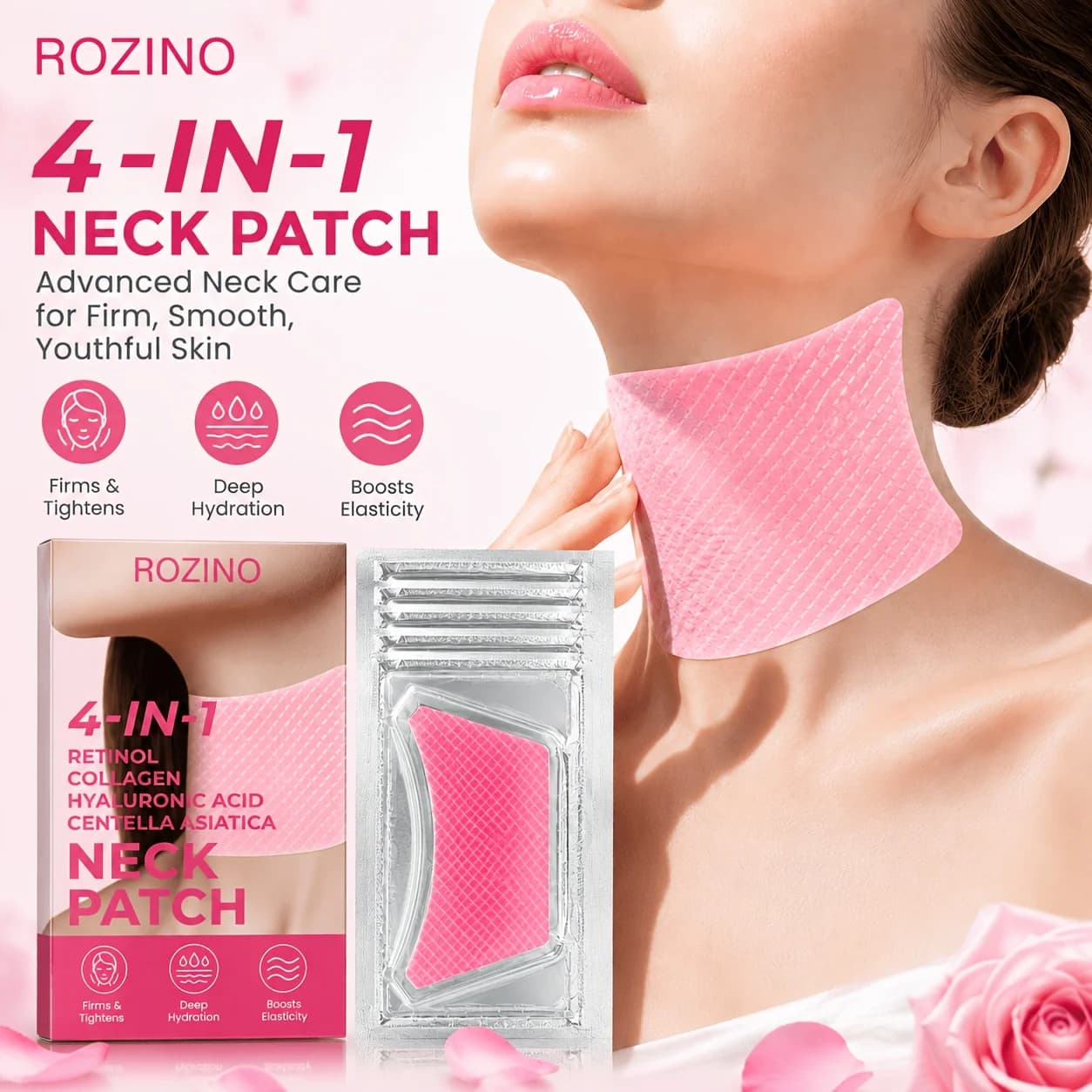 4 in 1 Neck Care Patch with Retinol, Collagen, Hyaluronic Acid and Centella Asiatica, Hydrating Neck Mask Patch for Daily Skin Care, Soft and Comfortable to Wear, Easy to Apply, Convenient Neck Care Essential for Women and Men