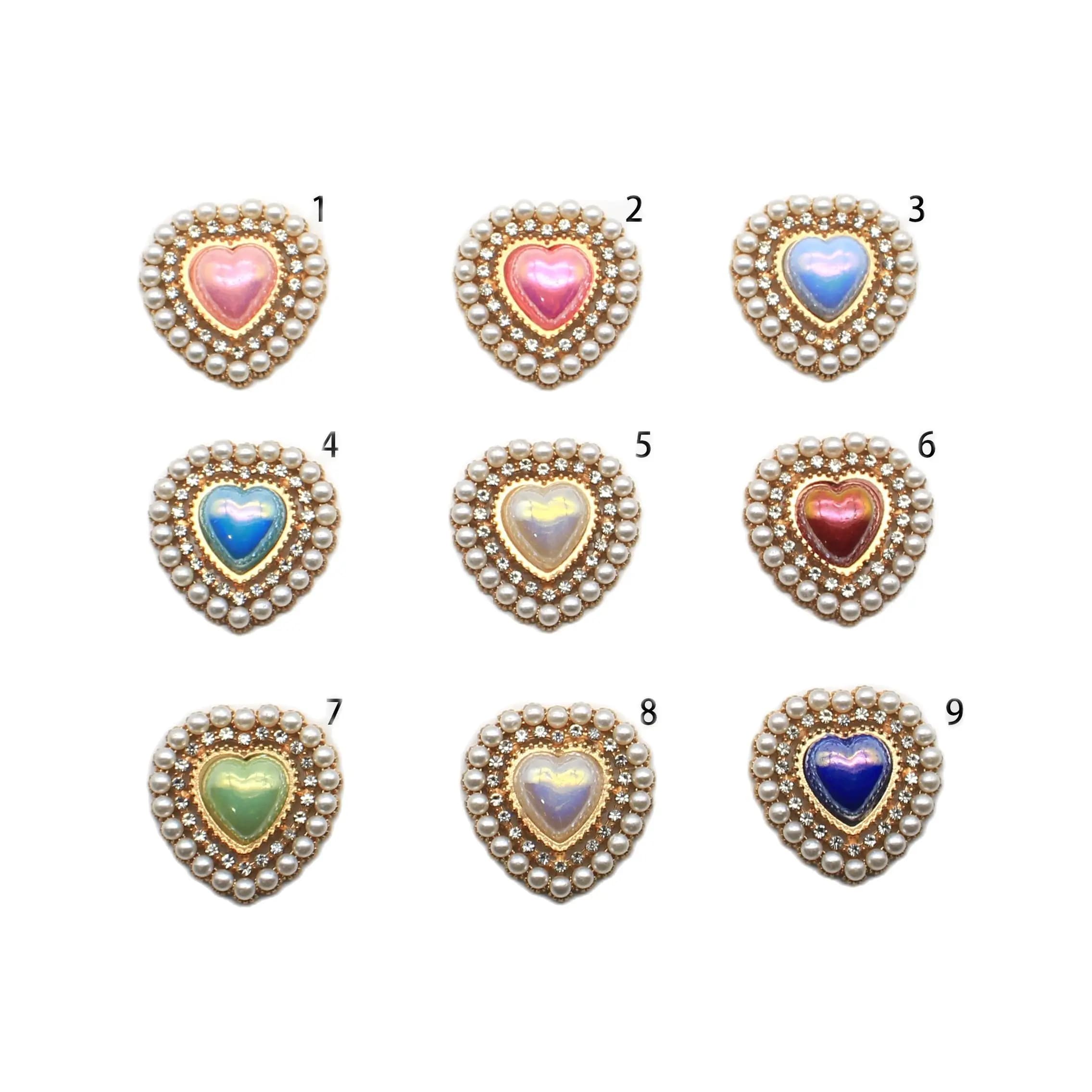 10/PCS 27 * 26mm Borsa con bottoni di perle a forma di cuore in lega, collana, abbigliamento, cravatta, cappello, cintura Accessori decorativi fai da te