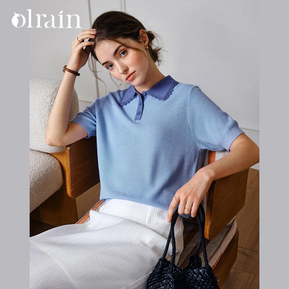Maglioni Lavorati a Maglia da Donna OLrain 2026 Estivi con Collo a Polo, Stile alla Moda, Abbinamento Colori, Pullover Francese per il Pendolarismo O57XZ96933