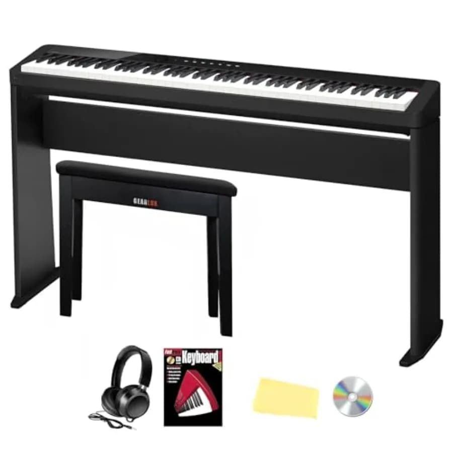 Pianoforte Digitale Privia PX-S5000 Nero con Supporto CS-68, Sgabello, Cuffie, Libro di Istruzioni, Lezioni Online, DVD, Panno per Lucidatura