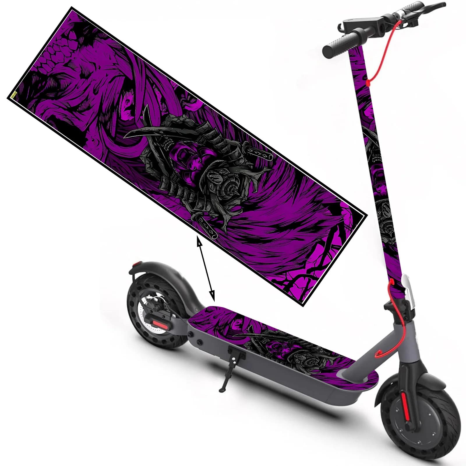Samurai fiamma viola trendy cool, adesivi per scooter alla moda, adesivi per skateboard, adesivi per tappetino per scooter, skateboard cool
