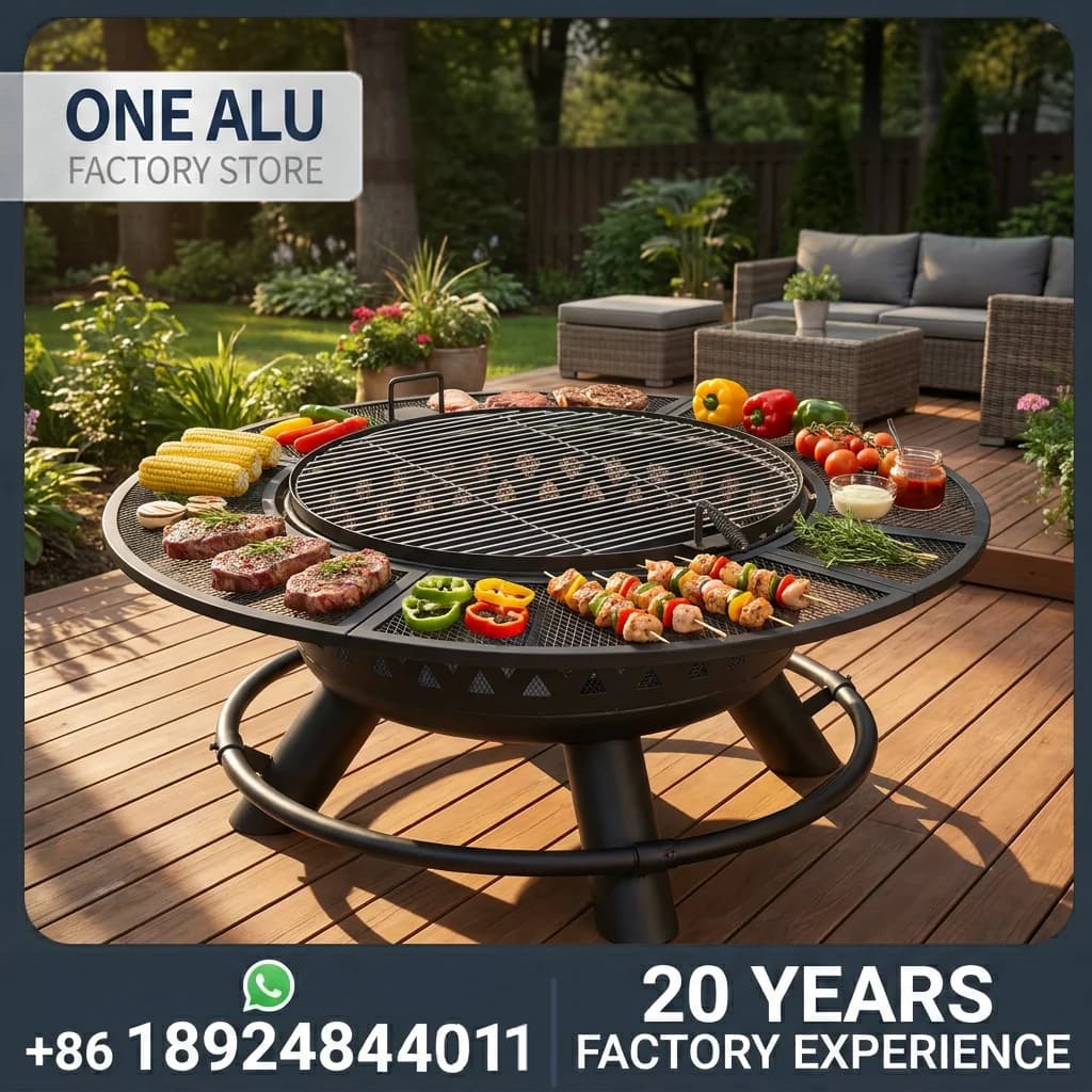 Outdoor courtyard grill table with built-in tea stove and heating function, all-in-one barbecue and fire pit for outdoor use