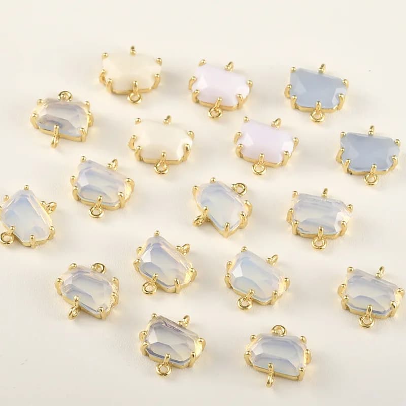 14k Gold DIY Accessories with Double Shaped Protein Pendant in Powder and Blue Strass, for Bracelets, Necklaces and Earrings