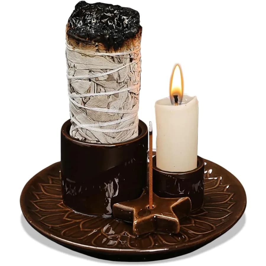 Porta Palo Santo Door burner Iense etched door candle holder Sage burner for burning Ceramic Ienso door for sticks