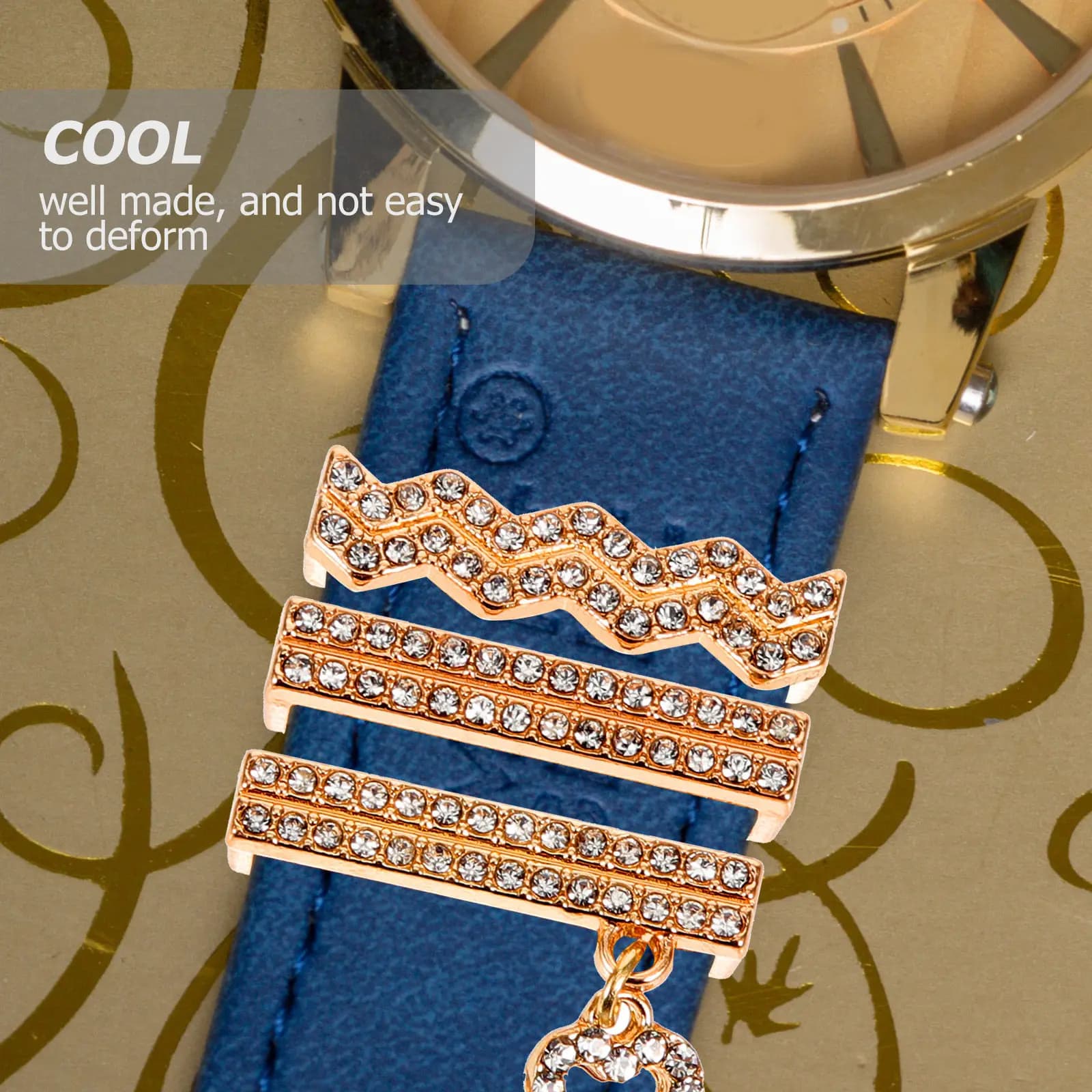 Set di 3 Anelli Decorativi per Cinturini di Orologi con Zirconi a Onda d'Acqua, Accessori Eleganti per Cinturini, Regalo per Donne
