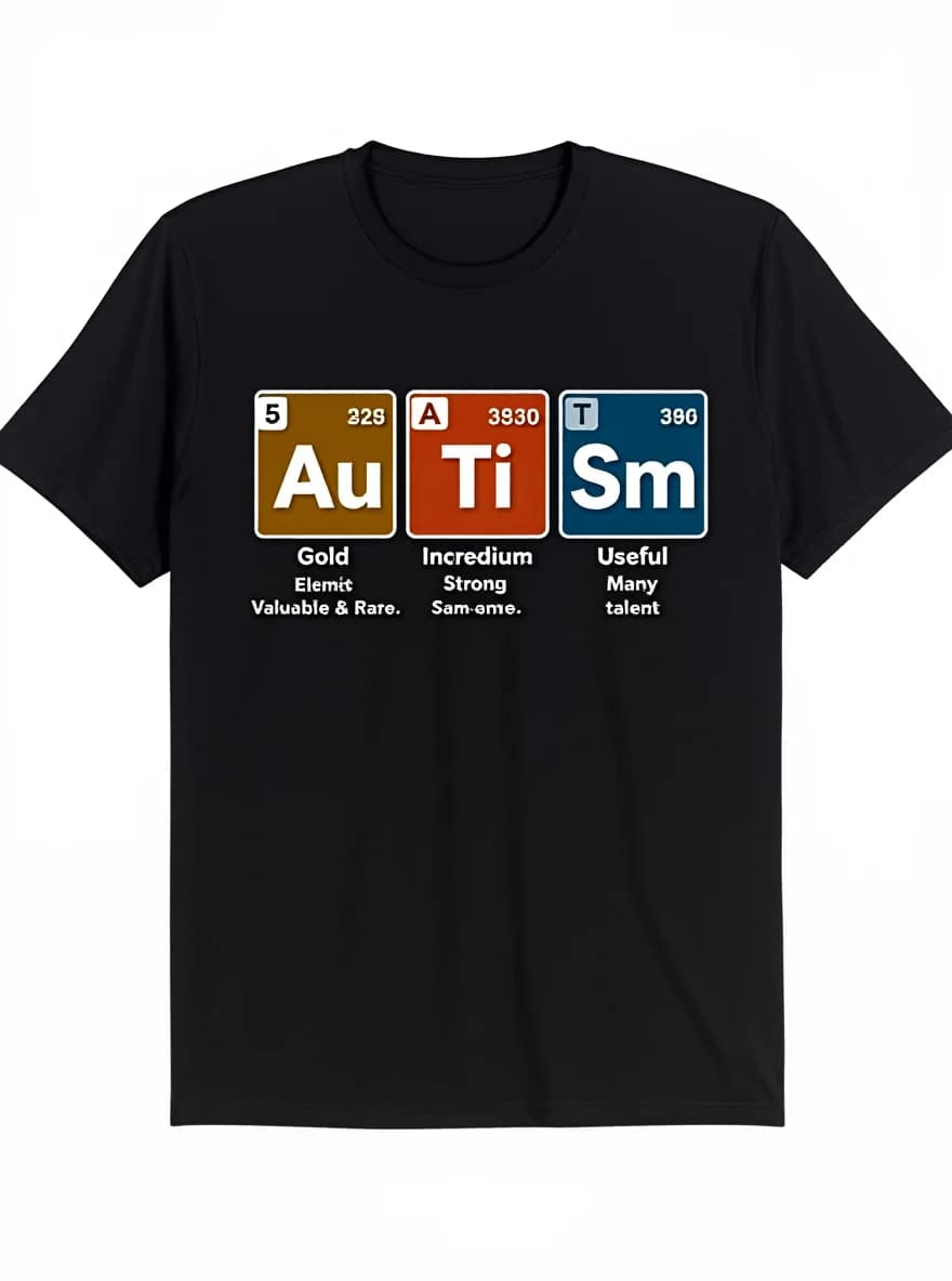 Men's Autism Awareness T-Shirt - 100% Cotton Periodic Table Design (S-XXXL) Casual Summer Tee