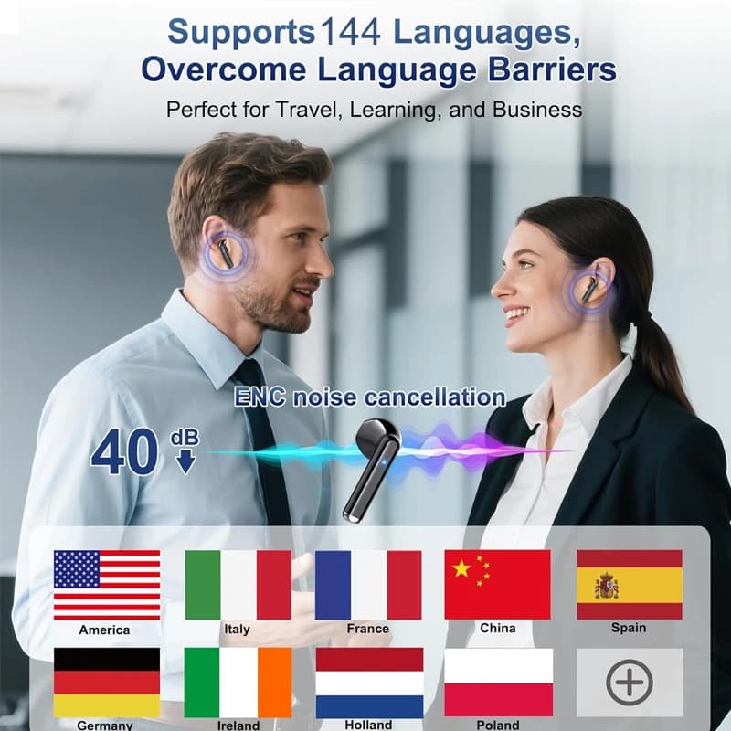 Language Translator Auriculars AI Accents 3 in 1 Translator Earphones Real time 144 languages for business learning trips
