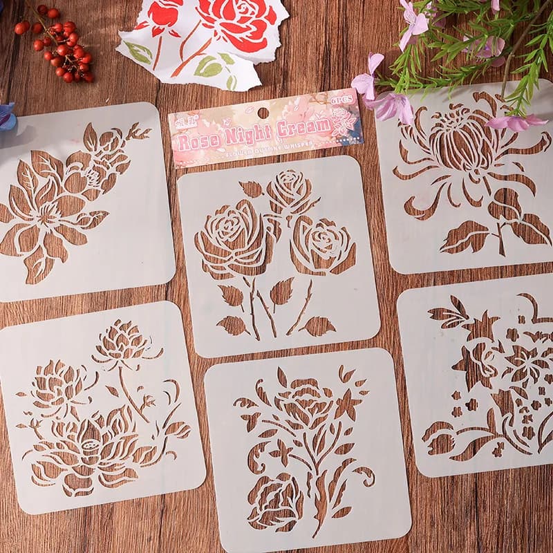 6pcs Flower Leaf Plastic Stencils Set for DIY Journal Scrapbooking Wood Painting Template