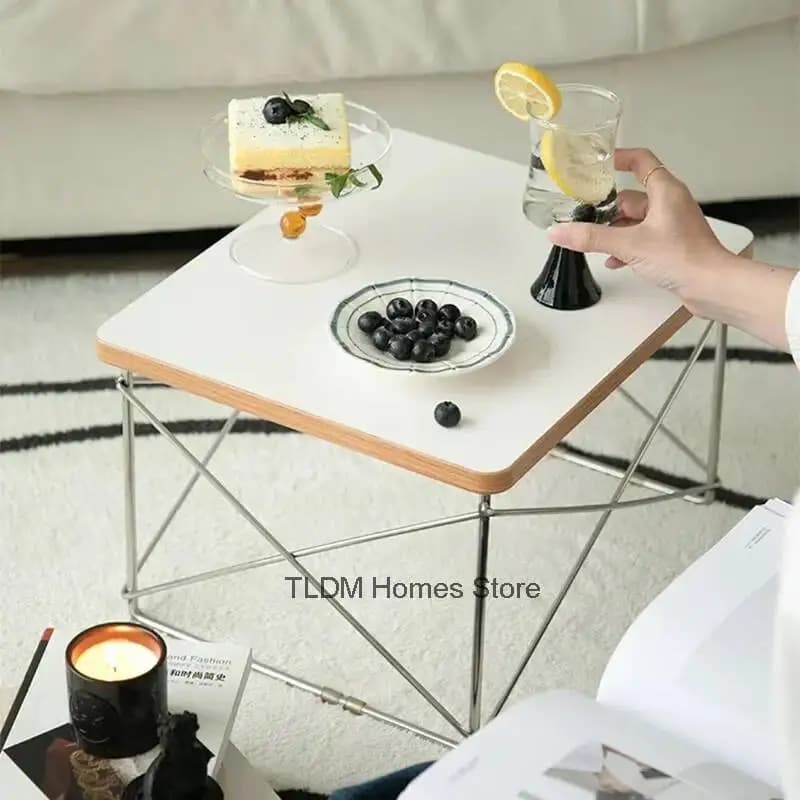 side table, Rectangle Modern Design White Stainless steel Living Room Bedroom small space end table, laptop