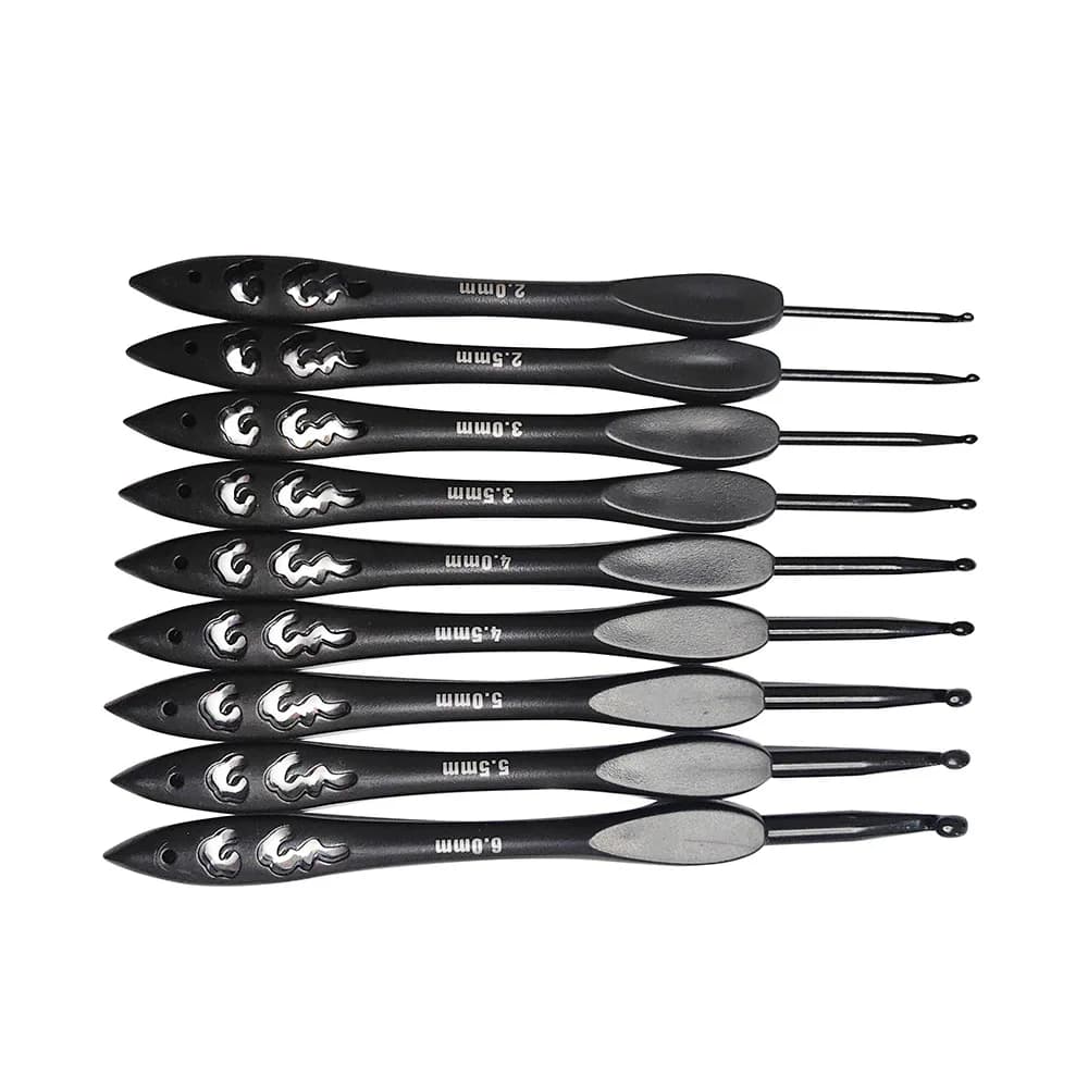 9Pcs 2.0-6.0mm Crochet Kits Weaving Tool Black Plastic Handle Aluminum Oxide Crochet Hook Set DIY Knitting Crocheting