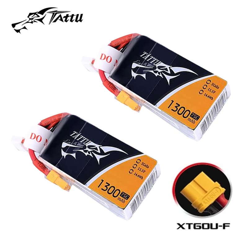 Batteria LiPo TATTU 3S 11.1V 1300mAh 75C per Elicottero RC, Quadricottero, Drone da Corsa FPV con Connettore XT60, Batteria 3S per Droni