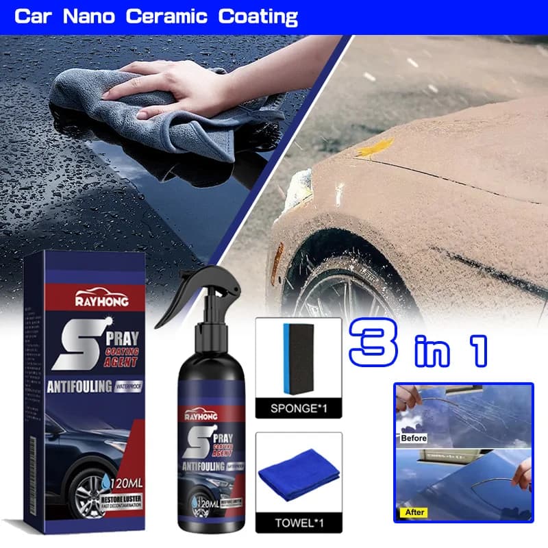 Spray Nano Ceramico 3 in 1 per Auto, 120ml, Riparazione Rapida Graffi, Shampoo, Lavaggio e Lucidatura Auto