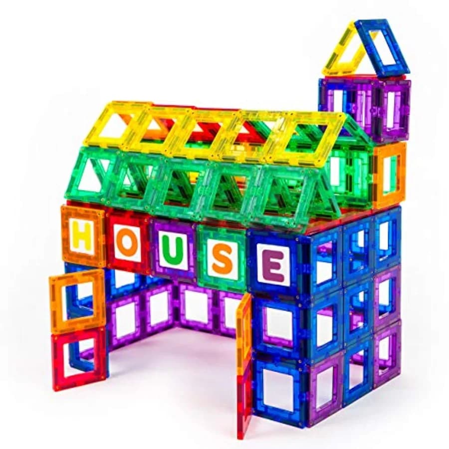 Playmags Magnetic Tile Building Set: Exclusive Educational Clickins 80-Pc. Kit: 40 er Strong Clear Color Magnet Tiles Windows a