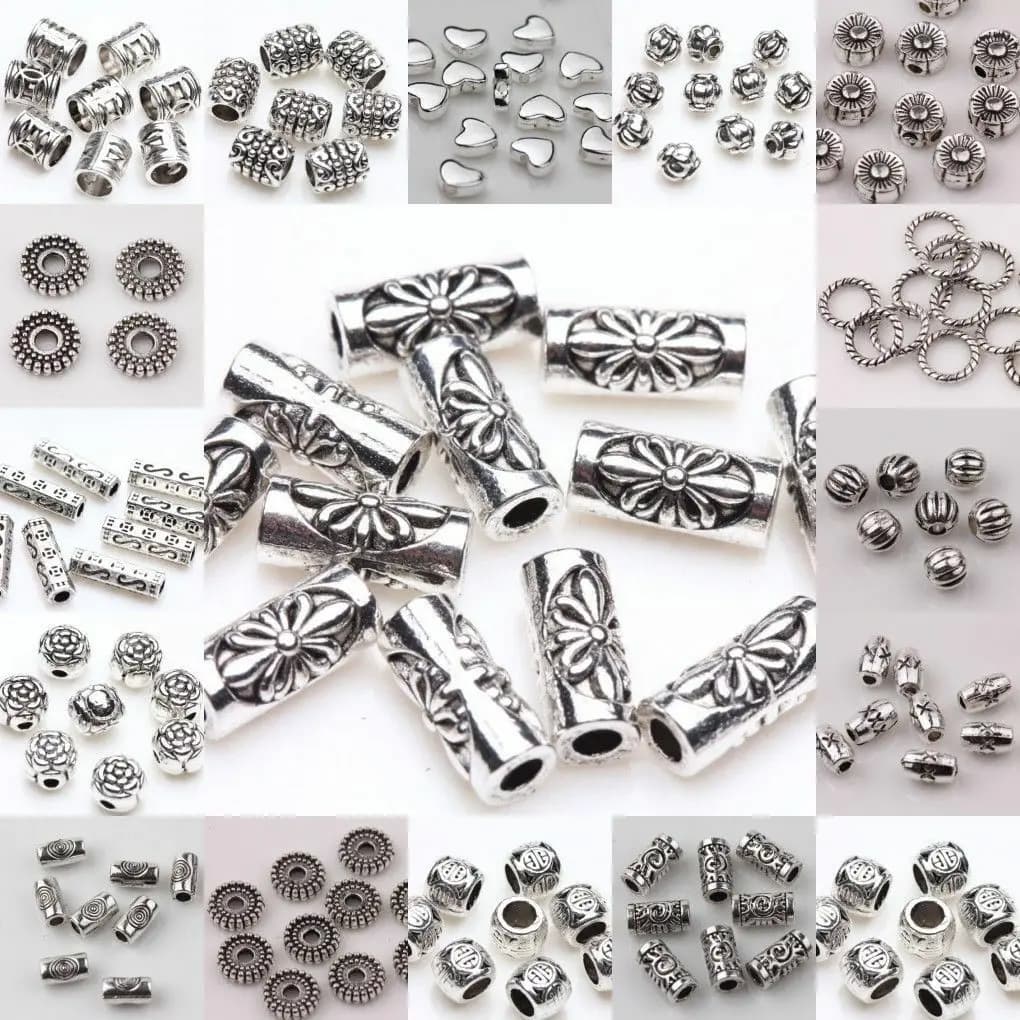 100 pz/lotto argento tibetano placcato branelli allentati del distanziatore branelli del metallo di fascini per monili che fanno i monili di DIY che trovano la collana dei braccialetti