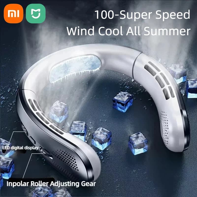Xiaomi 8000mAh Electric Hanging Neck Fan Portable Bladeless Mini Rechargeable Mute LED Digital Display Air Cooler For Outdoor