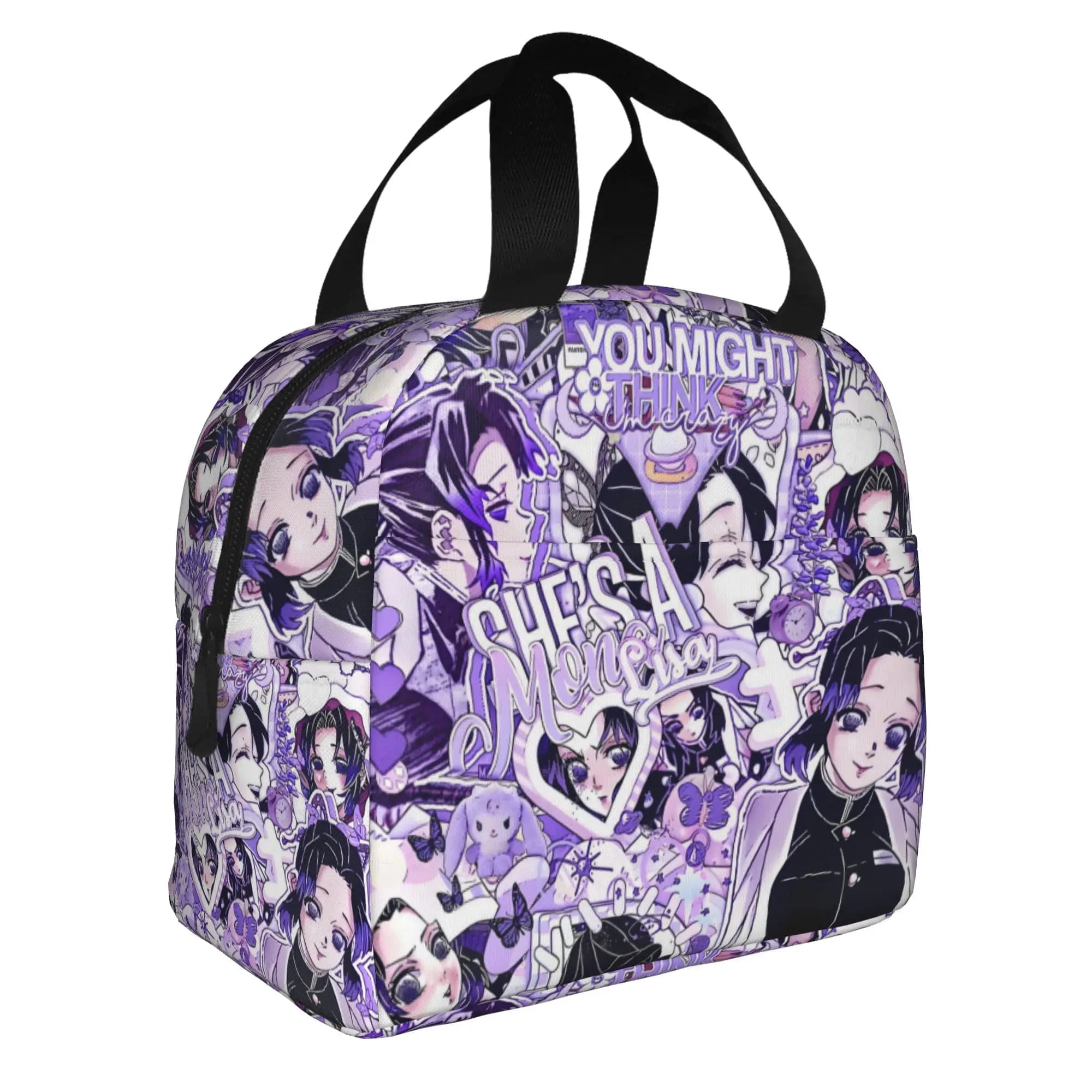 Custom Demon S-Slayer Thermal Insulated Lunch Bags Purple Shinobu Kocho Resuable Lunch Tote for Outdoor Picnic Storage Food Box