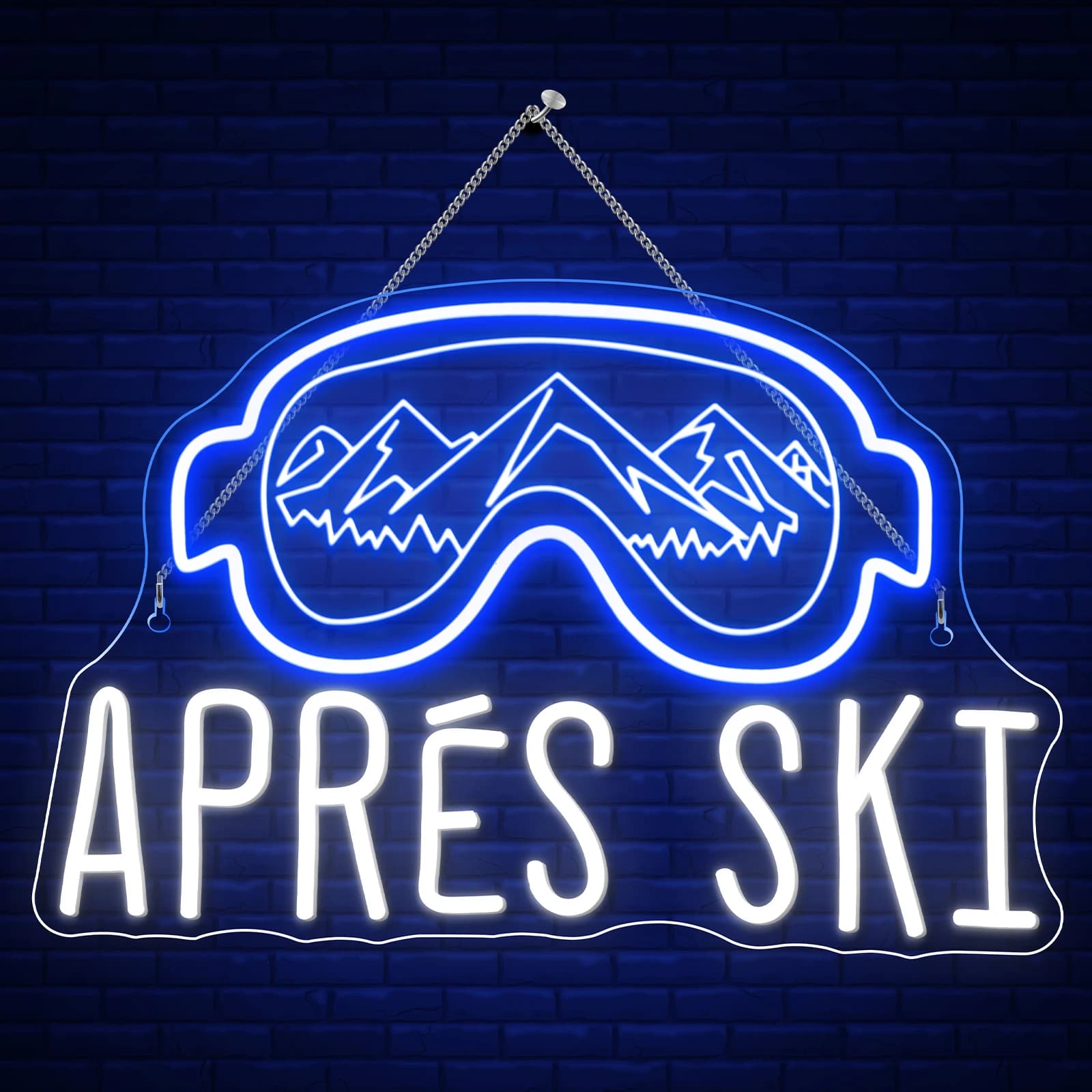Apres Occhiali da sci Insegne al neon Interruttore dimmerabile personalizzato Decorazione da parete per feste a tema invernale e club di sci per la decorazione della festa del negozio di sci in camera