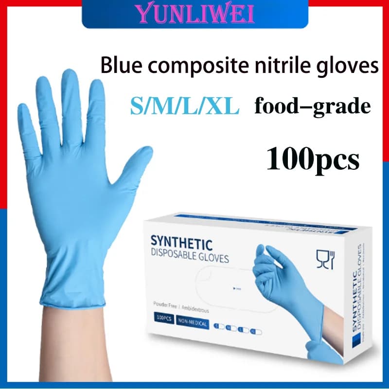 100 Guanti Monouso in Nitrile Blu per Lavoro, Senza Lattice, per Pulizie Domestiche, Guanti Testurizzati per Meccanici, Tatuatori, Parrucchieri, Estetisti