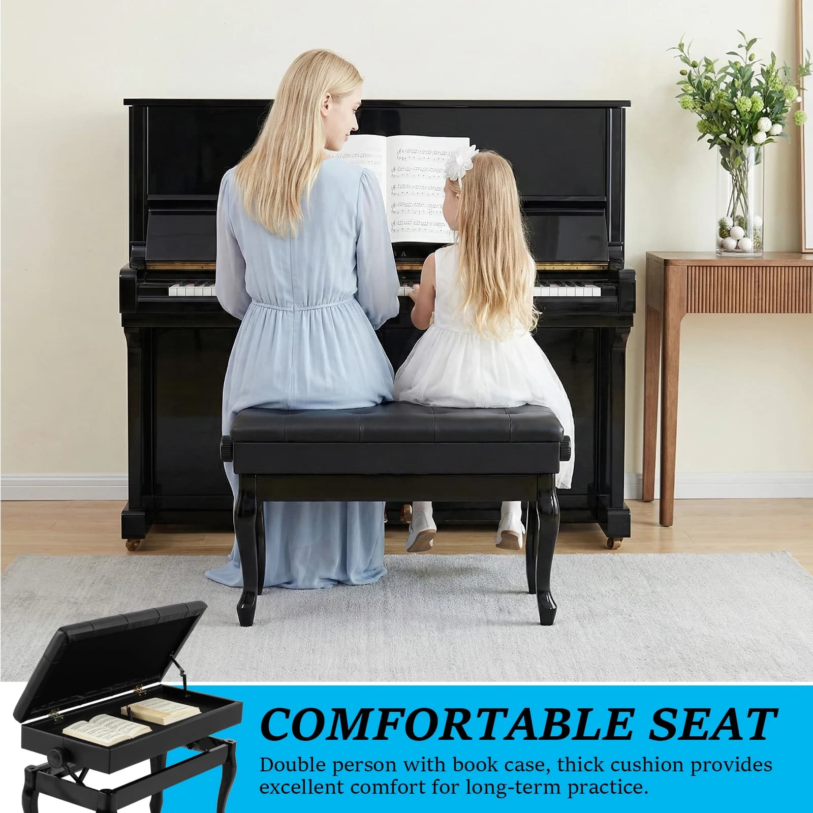 High-adjustable piano stool with library, enlarged keyboard seat, multi-purpose for home/music room/ classroom