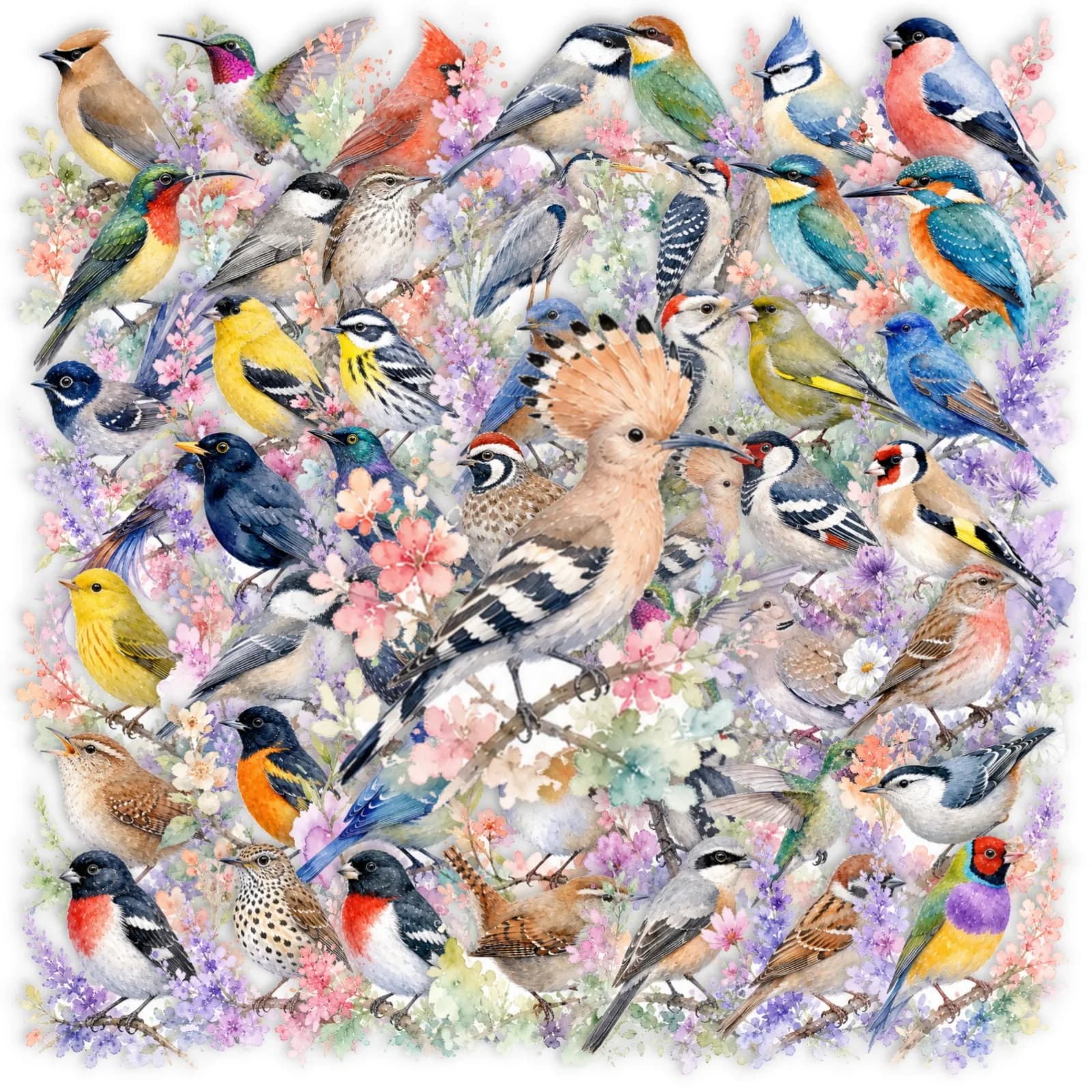 50 Pcs Forest Watercolor Bird PET Stickers Set Colorful Lavender Flowers Artistic Decals for Notebook Mug Creative Home Decor