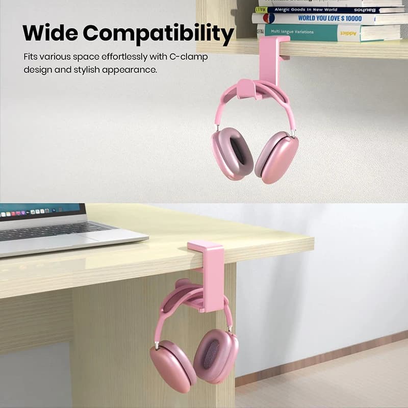 Adjustable Clip-on Headphone Holder 360 Degree Rotation, Tabletop Storage Hook, Headset Stand Home Decoration