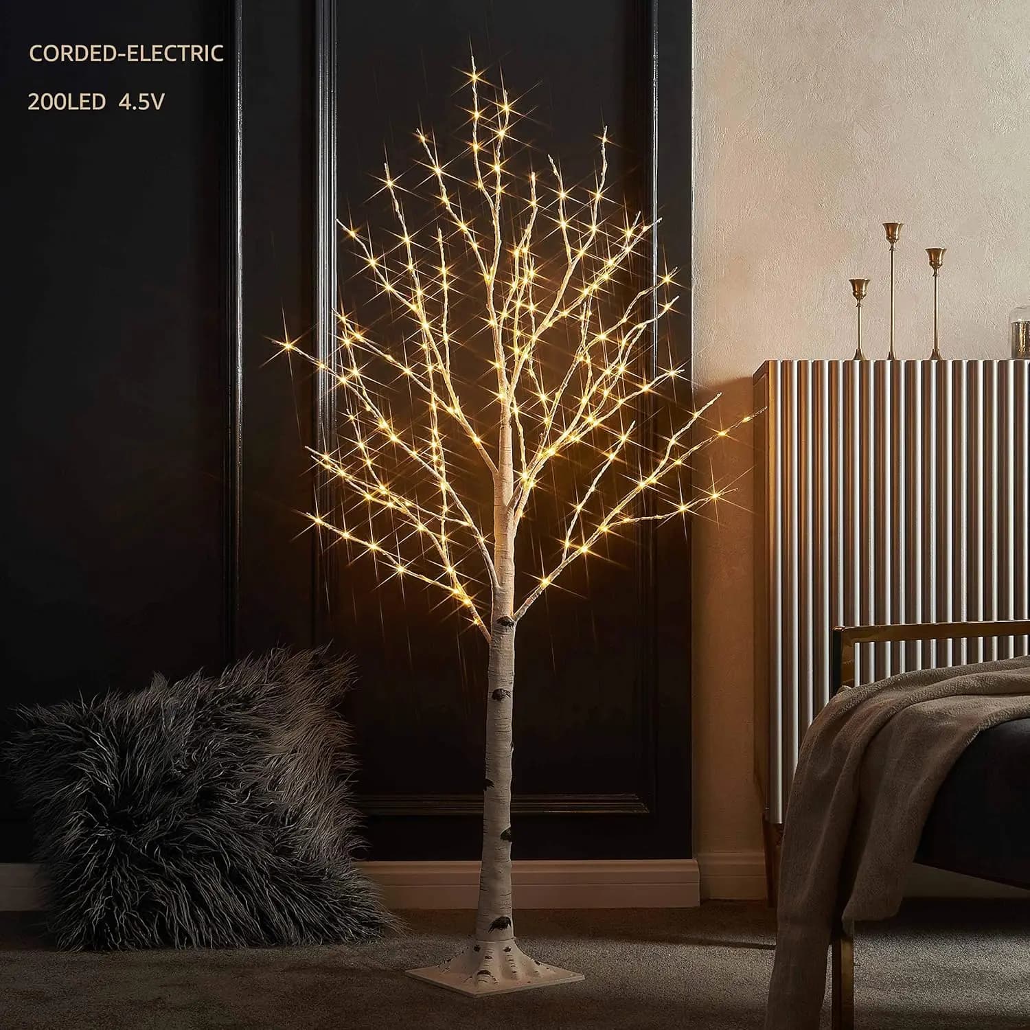 Albero di Betulla LED da 120 cm con 200 Luci Fatate per Decorazioni Natalizie e Pasquali da Interno ed Esterno