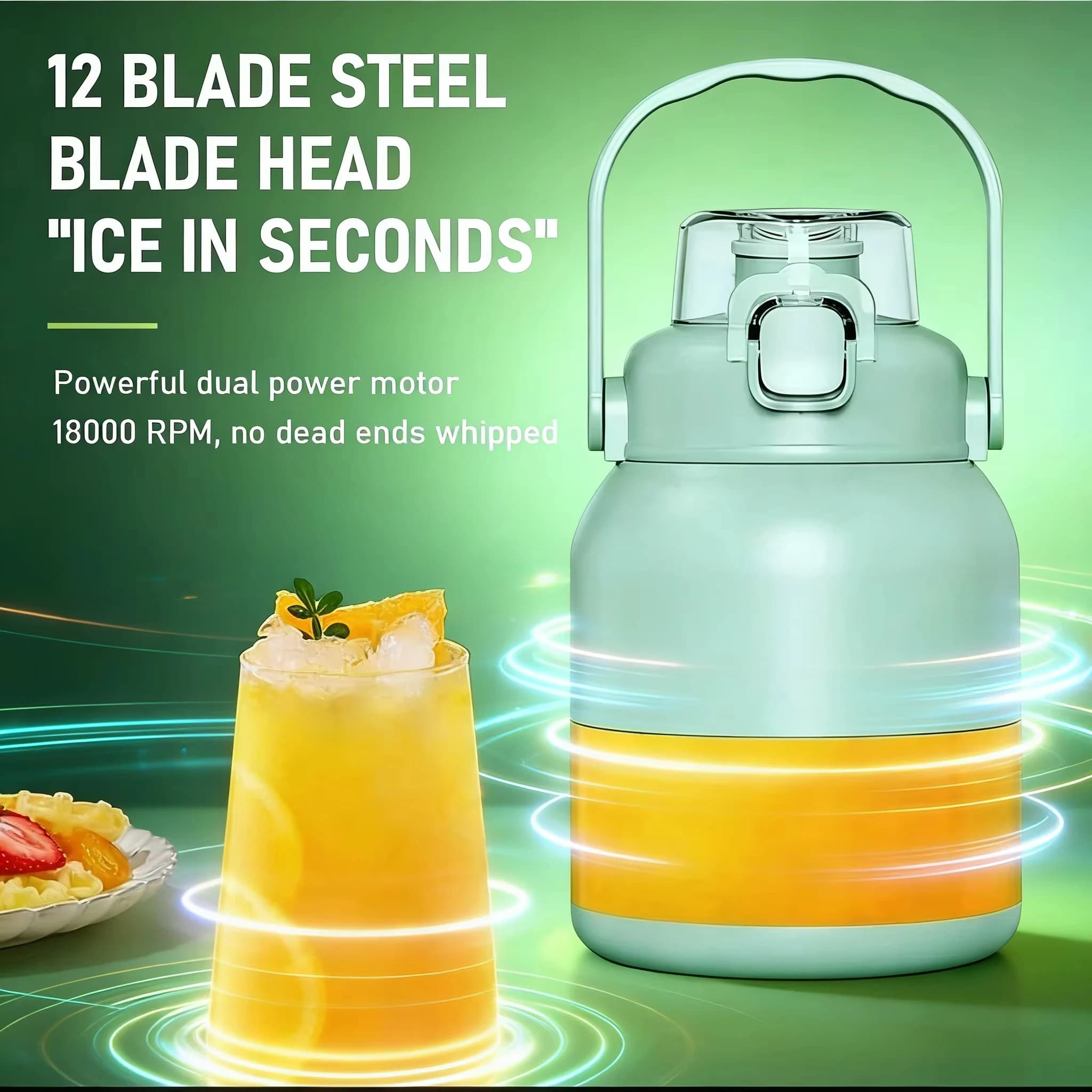BPA-Free Portable Blender, Capacity 33oz, 12 Stainless Steel Blades, USB Rechargeable for Frullati and Succhi