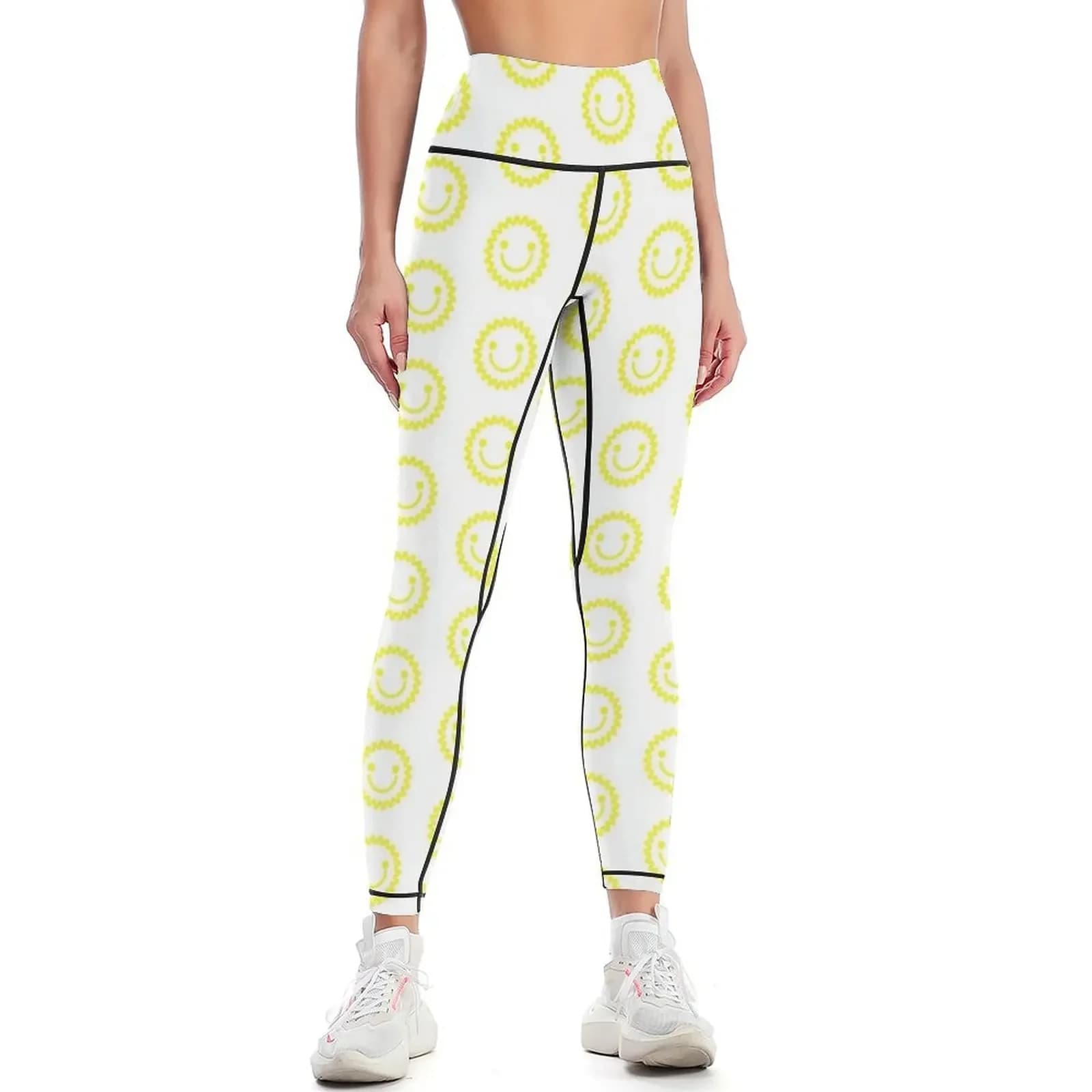 Sunny Sun Pattern - Leggings bianchi Abbigliamento sportivo da donna per fitness a vita alta da donna Set da palestra Leggings da donna