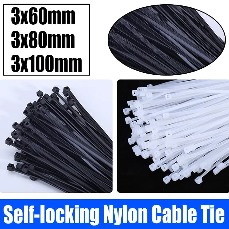 Fascetta fermacavo in Nylon di plastica autobloccante da 1000 pezzi fascetta avvolgente con cerniera bianca/nera cavo di fissaggio in Nylon/anello di fissaggio 3 x6 0/80/100mm