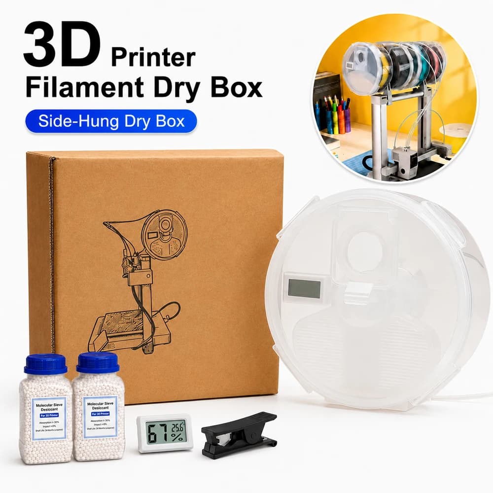 Side-Hung 3D Printer Filament Dry Box, Moisture-Proof Filament Storage Box with Hygrometer Desiccant Cutter for PLA PETG TPU