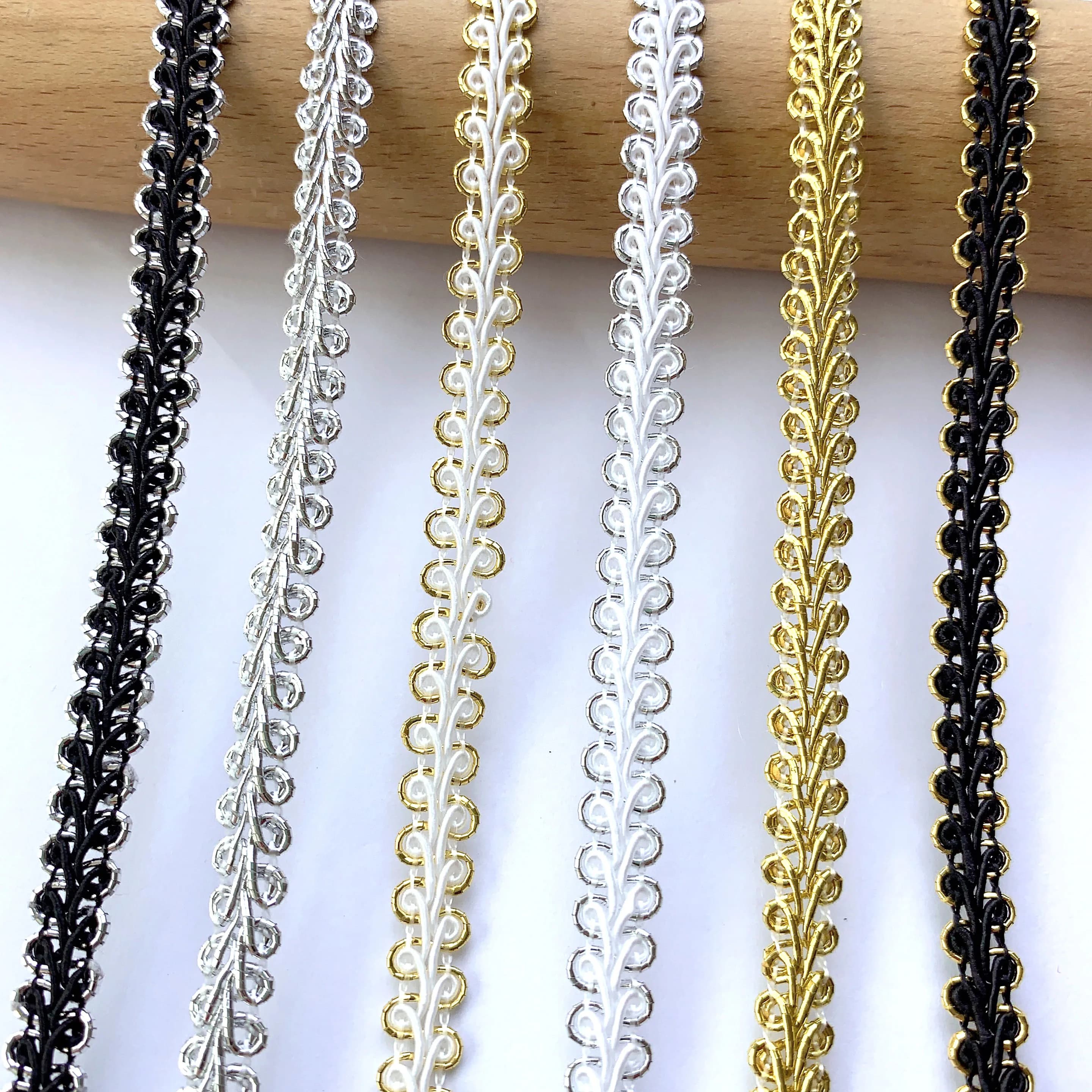 Nastri curvi in pizzo oro e argento da 5m/16.4ft per decorazioni festive, fai da te, cucito e artigianato