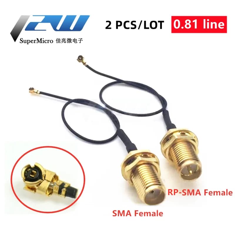 Spiral cable with RF plug SMA / RP-SMA female to MHF4 IPX4 2 pcs for PCI Mini card from 0.8 mm Intel WIFI card 10 cm 15 cm 20 cm 30 cm