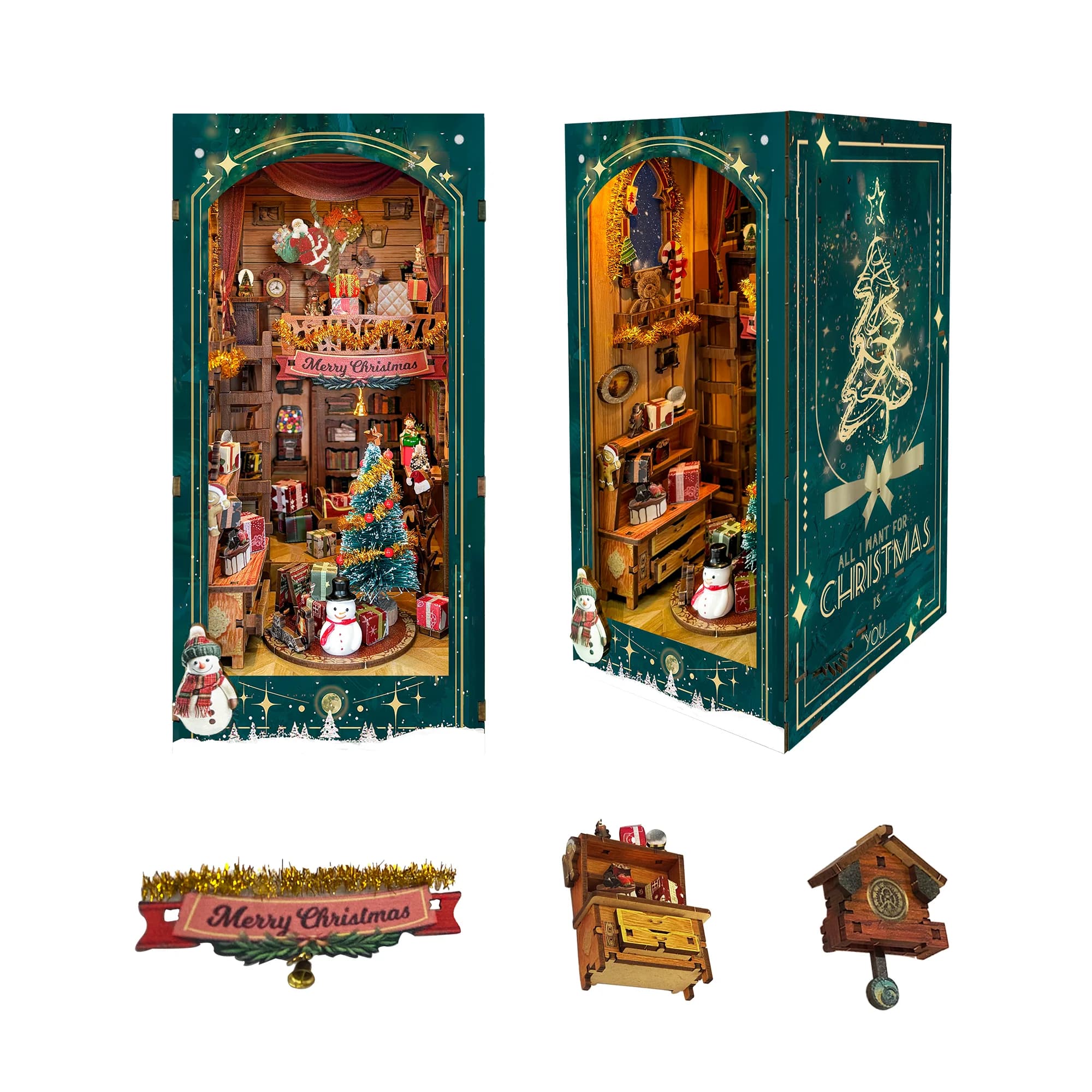 Buon natale fai da te in legno libro angolo scaffale inserto Kit Snowy Night Casa modello in miniatura Kit libreria per regali amici