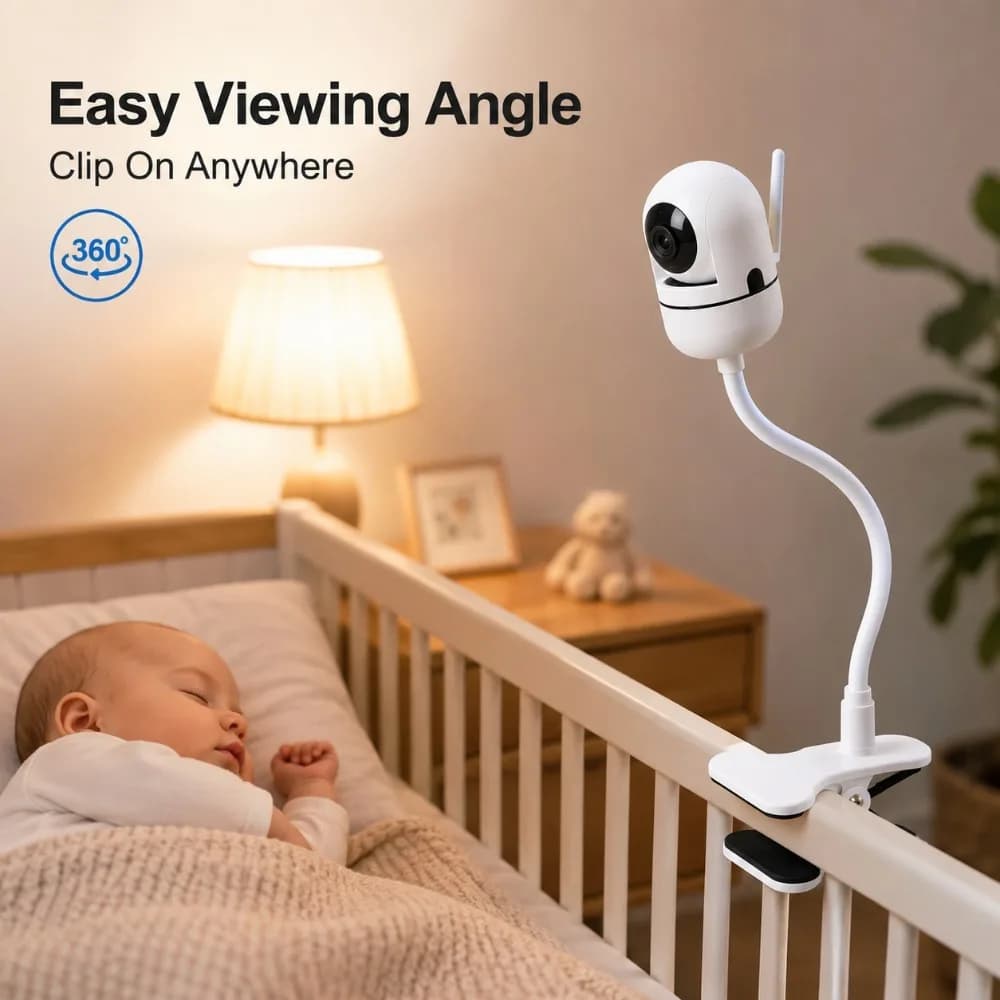 Flexible Baby Monitor Holder 360 Degree Adjustable Camera Clamp Mount Bendable Stand for Webcam Crib Bed Desk and Nursery Use