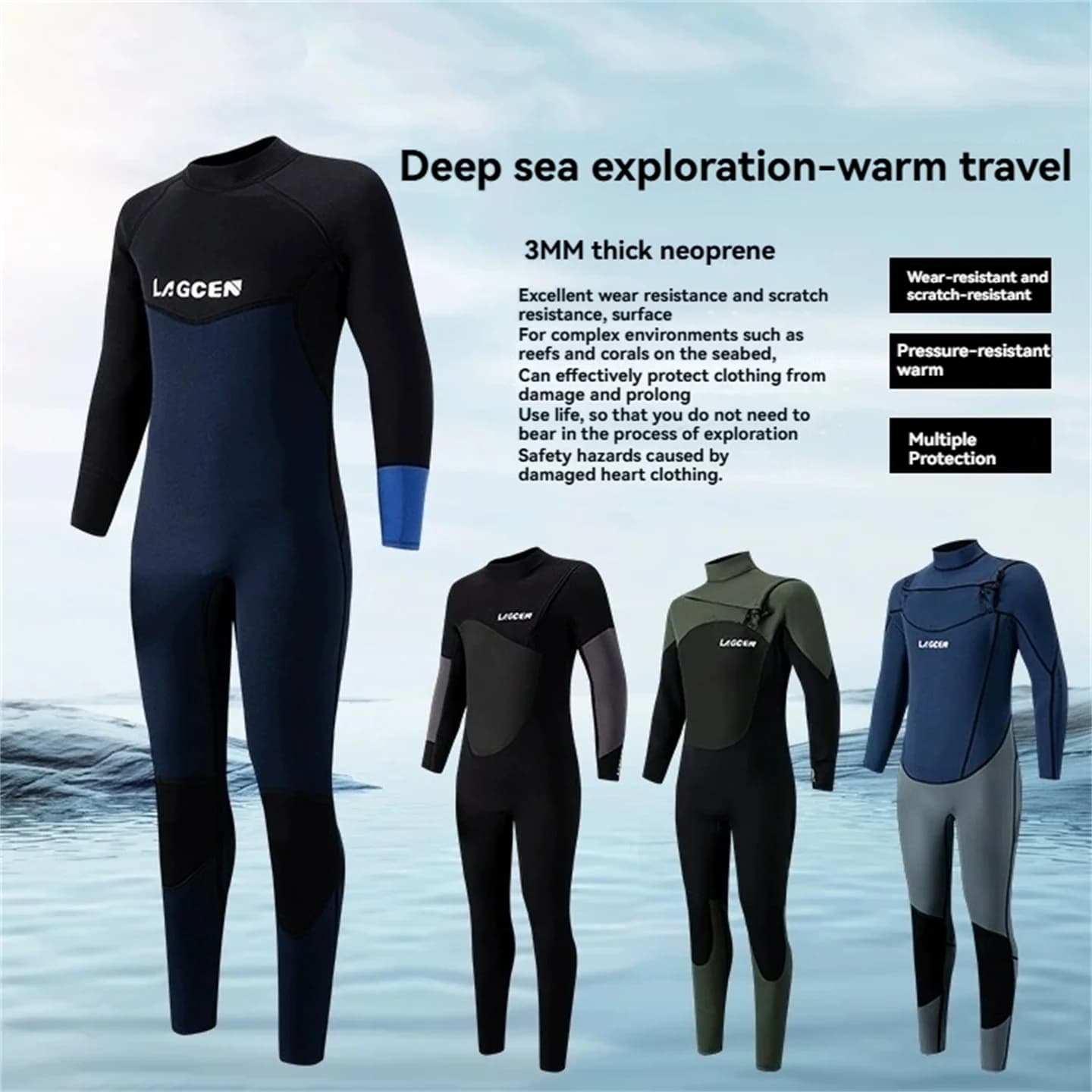 LAGCEN 3mm Neoprene Men's Mute Diving Mute for Body Scuba Underwater Fishing Snorkeling Surf Winter Thermal Bathing Costume