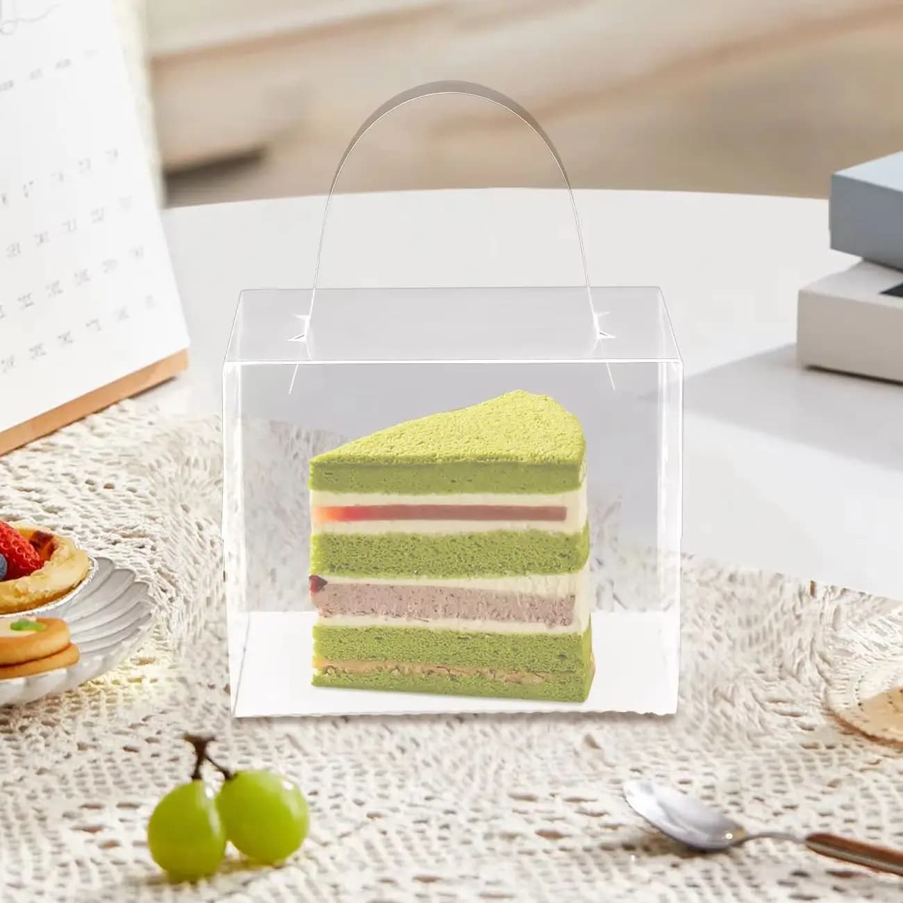 50 scatole trasparenti per torte, contenitori in plastica con coperchio e maniglia, scatole per trasporto torte per matrimoni, compleanni, baby shower, bomboniere.