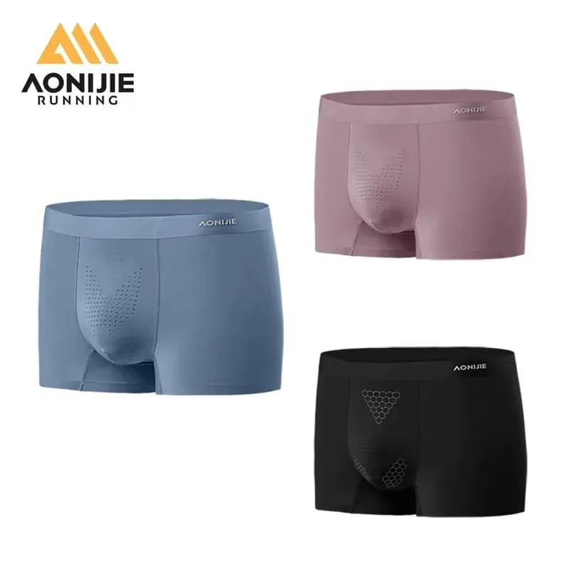 AONIJIE 3PCS Men's Sports Underwear Boxer Shorts Panties Breathable Running Fitness Gym Professional Anti-friction Underpants